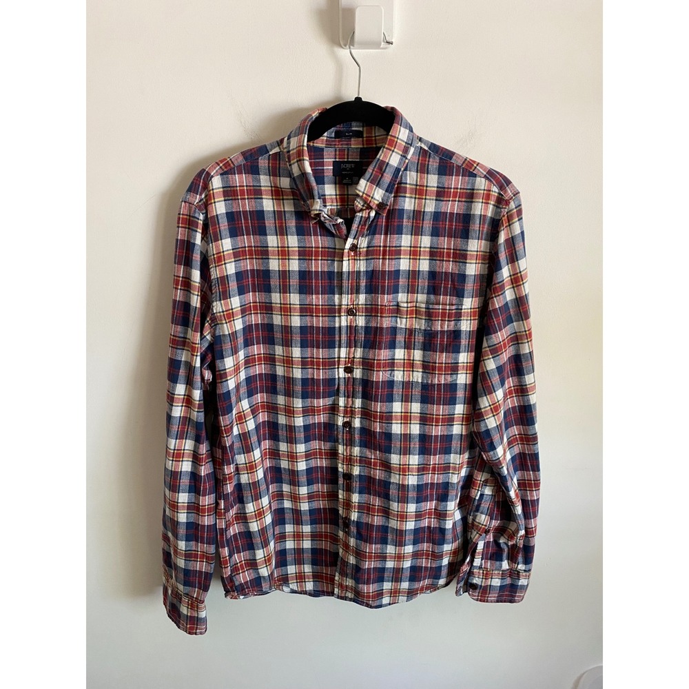 J.Crew Homespun Slim Fit Plaid Button Down Shirt Mens Medium Navy Red C8198